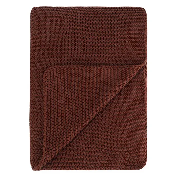 Плед из хлопка жемчужной вязки коричневого цвета из коллекции essential, 130x180 см