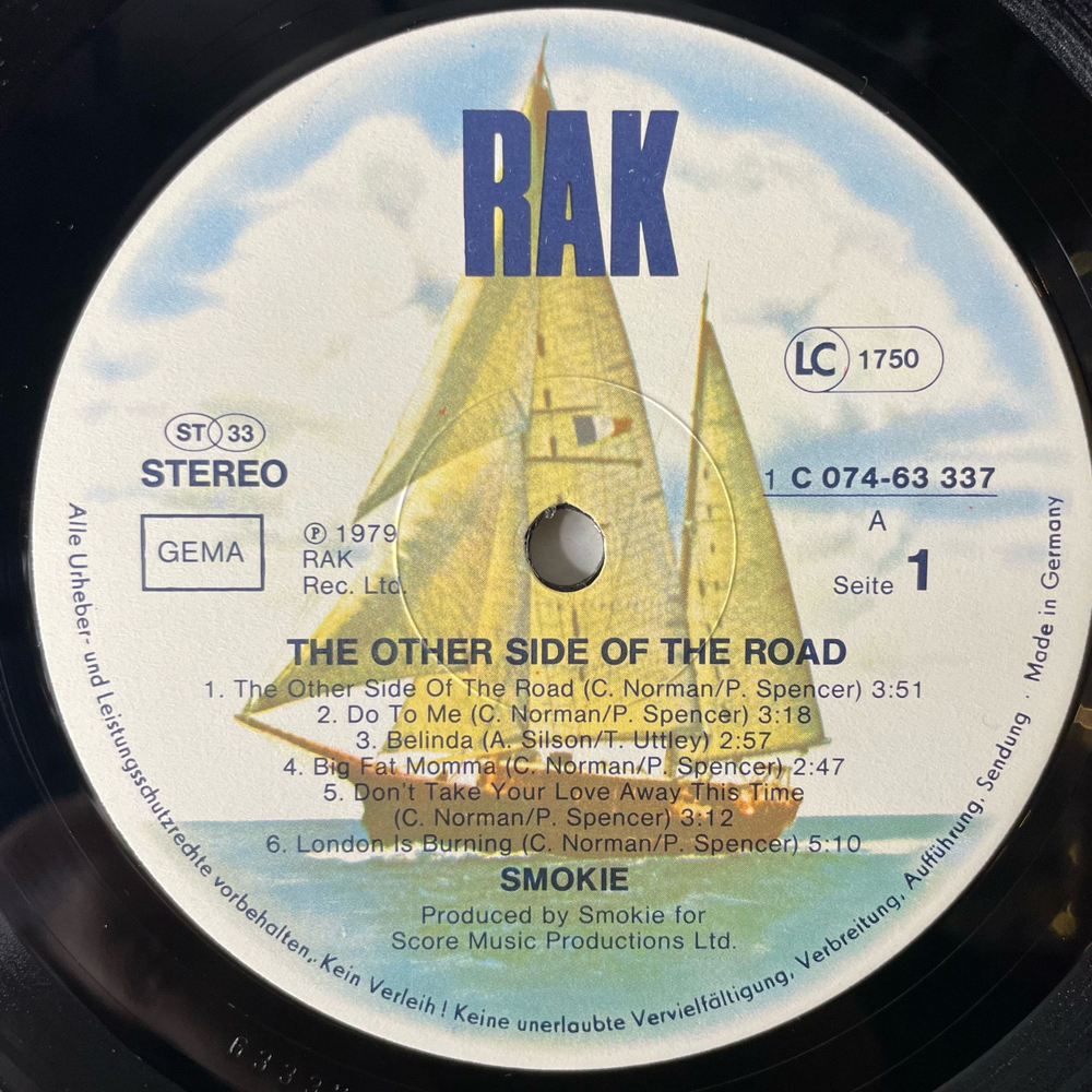 Винтажная виниловая пластинка LP Smokie Смоуки The Other Side Of The Road (Германия 1979)