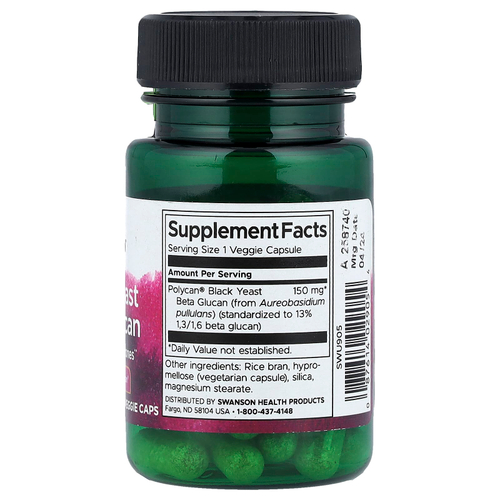 Swanson, черный дрожжевой бета-глюкан, 30 растительных капсул (150 мг в капсуле)