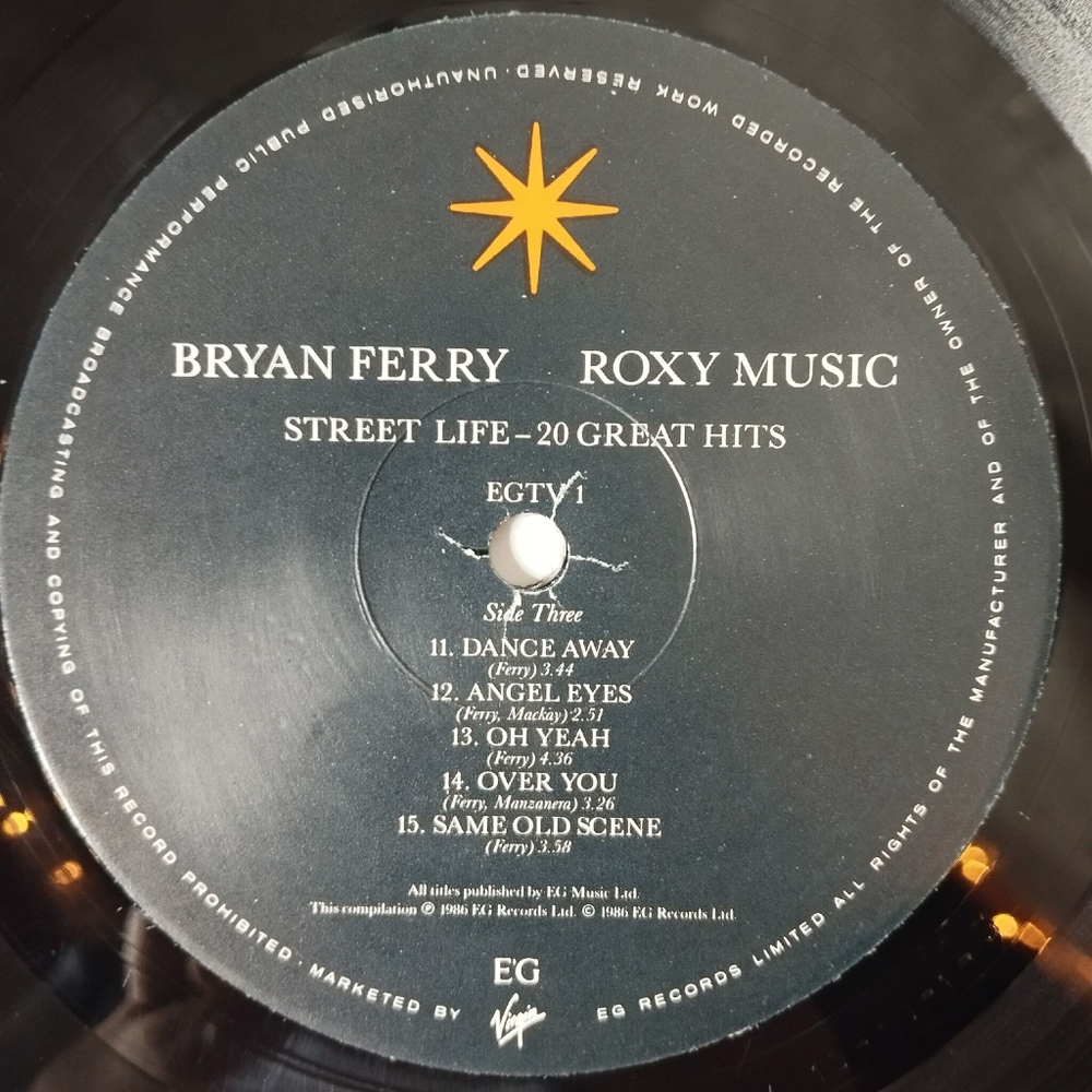 Винтажная виниловая пластинка LP Roxy Music Bryan Ferry Street Life 20 Great Hits (UK 1986)