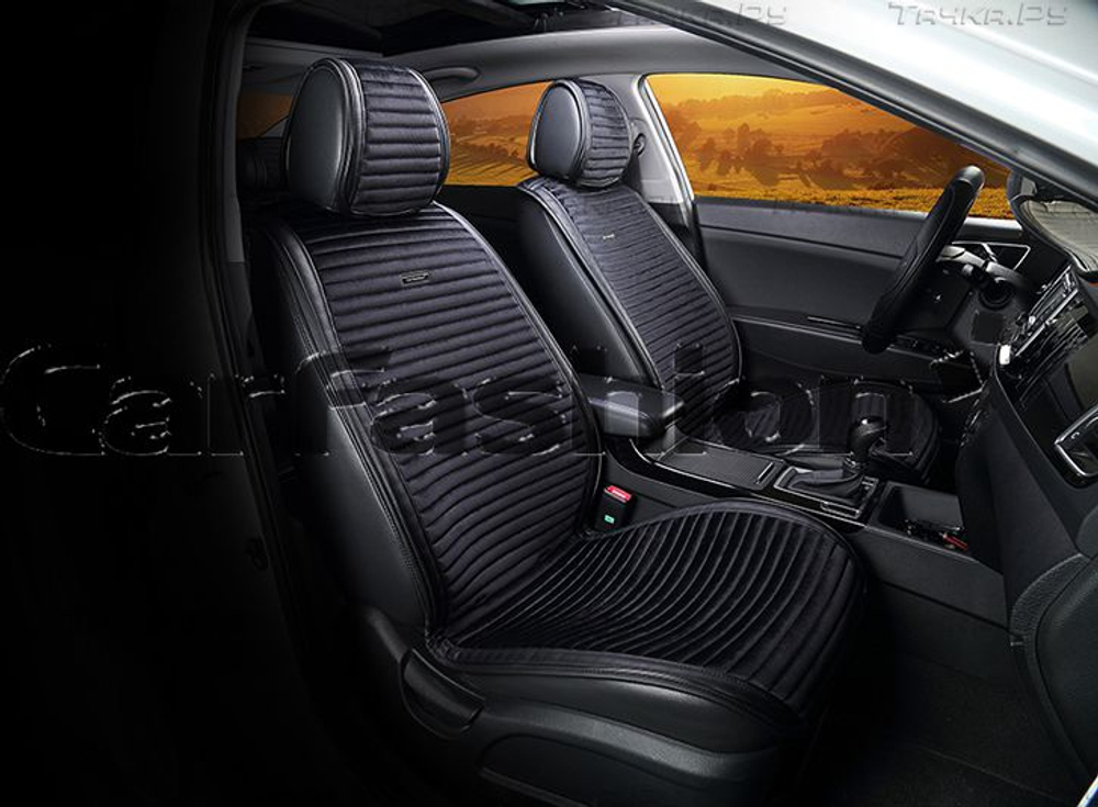 Накидки сидений перед CarFashion (2шт) -Фронт 2D «MONACO» 21822 -Велюр+ экокож черн/серый/серый/серы