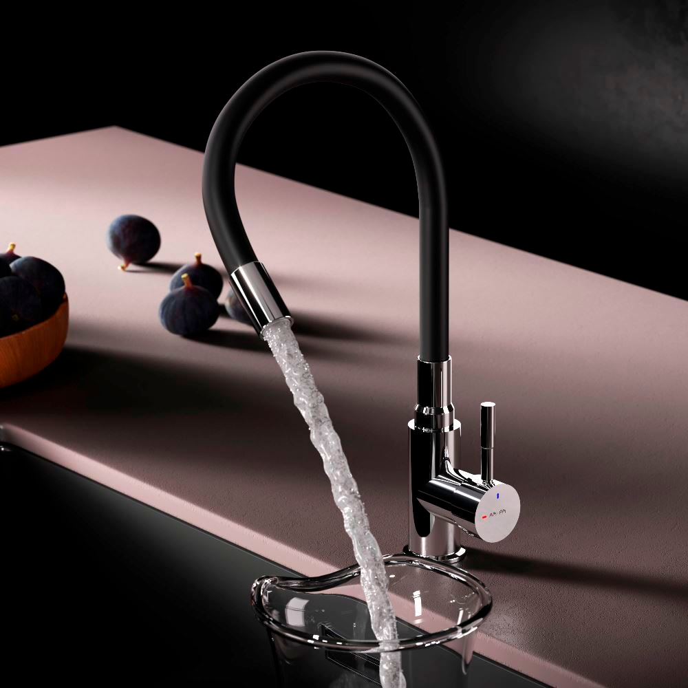 Смеситель для кухни с гибким изливом, черный/хром AM.PM X-Joy S F85B07602