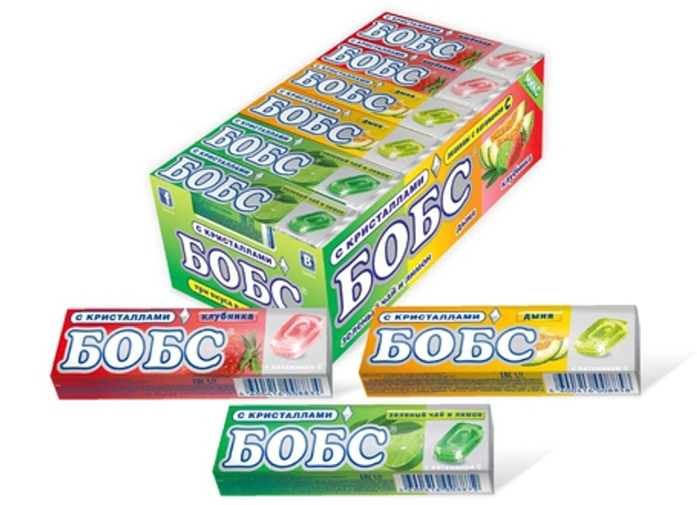Леденцы БОБС МИКС с кристалами дыня/клубника/чай 35г*18шт(20бл) BS-6-3