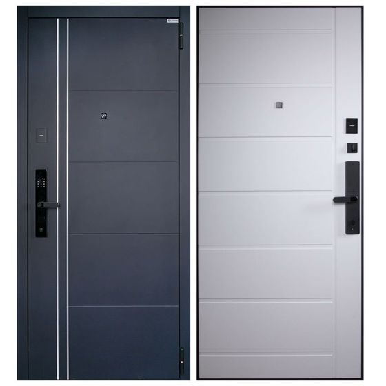 Купить Входная дверь Вегас бетон тёмный ПВХ белый матовый с электронным замком