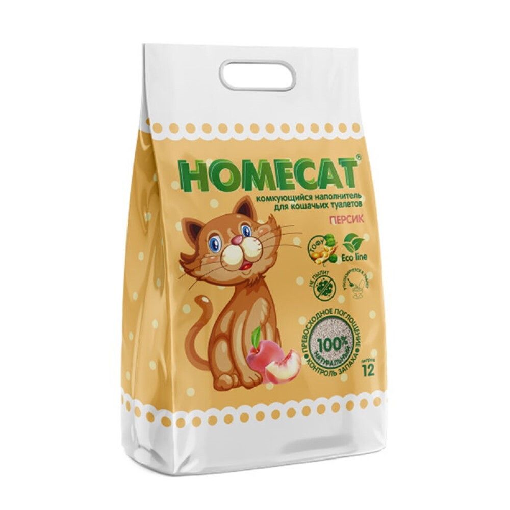 Homecat Ecoline - наполнитель соевый (комкующийся) с ароматом персика