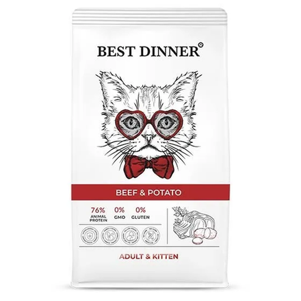 Best Dinner 1.5кг Adult & Kitten Сухой корм для кошек и котят с 1 месяца Говядина с картофелем