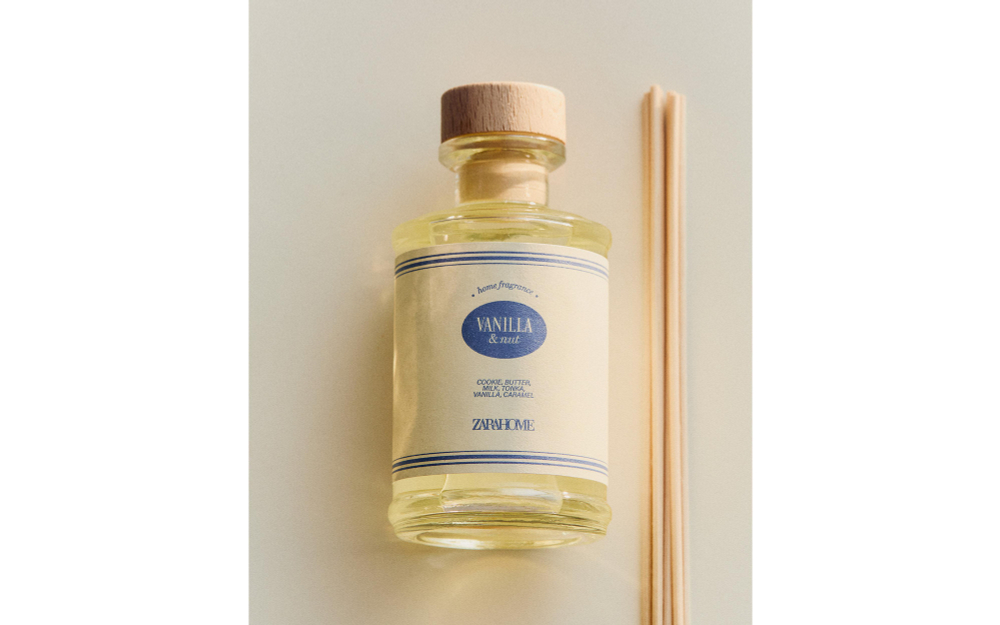 Zara Home Аромадиффузор Vanilla & Nut 190 мл, тростниковые палочки микадо, аромат сладкий гурманский, Золотой