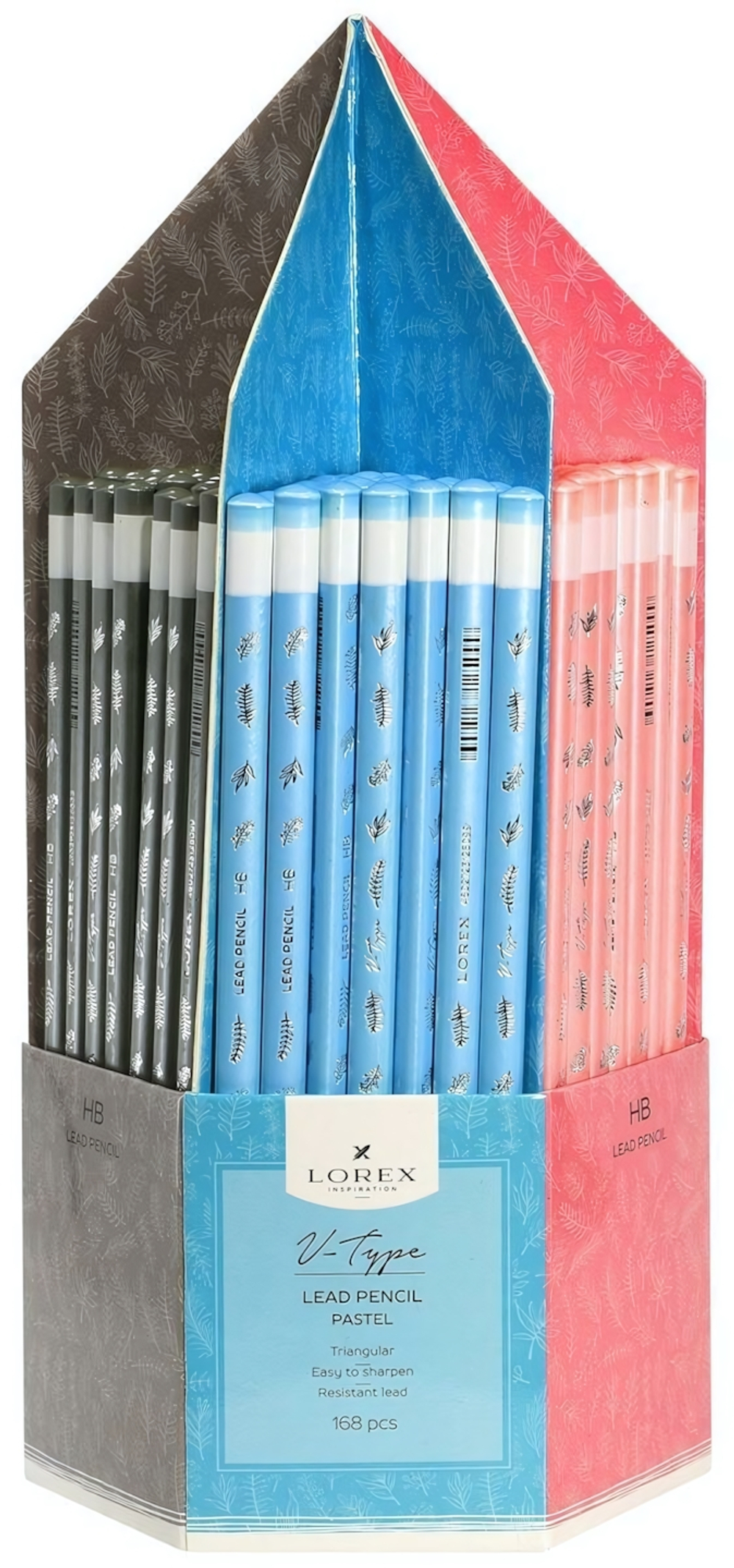 Карандаш ч/г НВ "V-Type pastel" корпус дерев. заточ.трехгран, 6 диз. принт на корп. тубус, (LOREX)