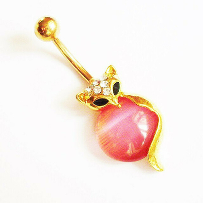 Украшение для пирсинга пупка "Лисичка". Медицинская сталь с золотым покрытием