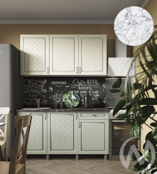 Кухня Вильма 1.5м (корпус белый/айвори; васаби) 38мм мрамор итальянский