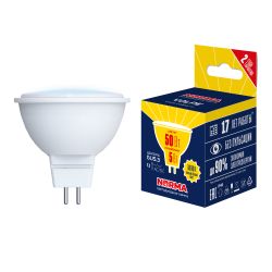 LED-MR16-5W-3000K-GU5.3-FR-NR Лампа светодиодная. Форма MR16. матовая. Серия Norma. Теплый белый свет 3000K. Картон. ТМ Volpe