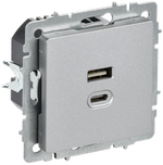 BRITE Розетка USB A+C 45Вт высокоскоростная зарядка РЮ11-2-БрА алюминий IEK