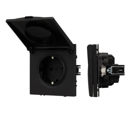 Механизм розетки влагозащищённый SCT-NOBE-MCP-SFPL-BK (230V, 16A) (Arlight, Черный оникс) 054281