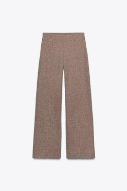 ZARA БРЮКИ-ПАЛАЦЦО ИЗ МЯГКОЙ ТКАНИ, КОРИЧНЕВЫЙ МЕЛАНЖ