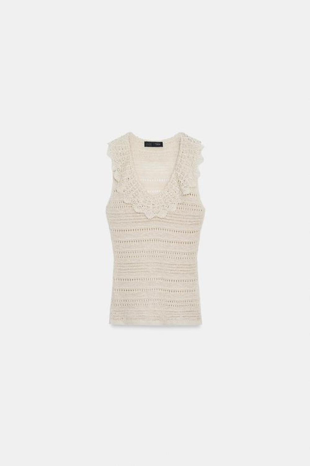 ZARA ТОП С ВОЛАНАМИ ИЗ ТРИКОТАЖА POINTELLE, ЭКРЮ