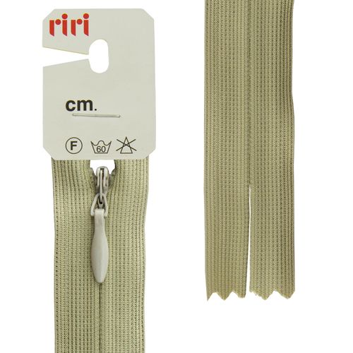 Молния потайная неразъемная (пластик) (Riri, Ткань/пластик, Бежево-зеленая светлая тесьма 30707, 18)
