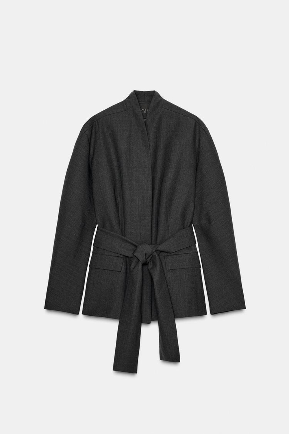 ZARA БЛЕЙЗЕР-КИМОНО ИЗ СМЕСОВОЙ ШЕРСТИ — ZW COLLECTION, ТЕМНО-СЕРЫЙ