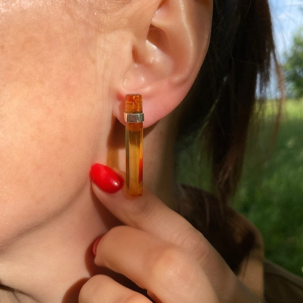 Серьги "Брусочки", серебро 925, натуральный янтарь