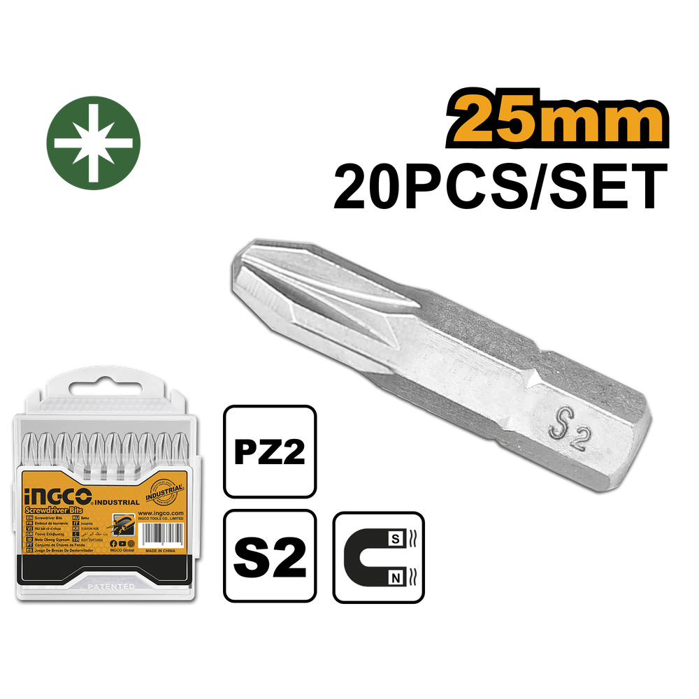 Набор бит для шуруповерта INGCO SDB11PZ213 INDUSTRIAL PZ2х25 мм 20 шт.