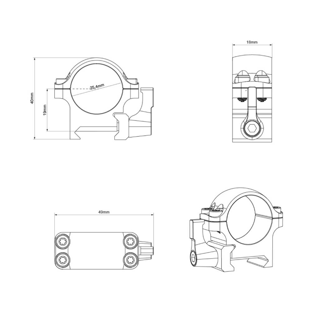 Кольца быстросъемные Vector Optics, стальные, D25,4мм, Weaver, низкие,H19мм, (XASR-SQ01)  рычажные