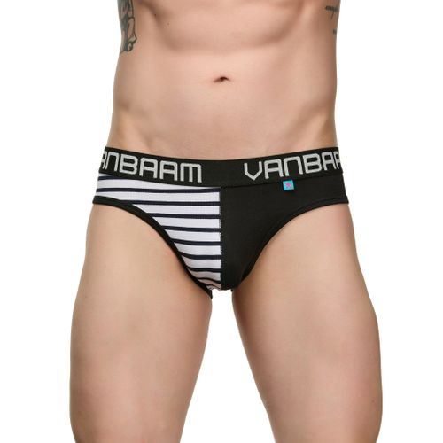 Мужские трусы слипы черные со вставкой в полоску Van Baam
