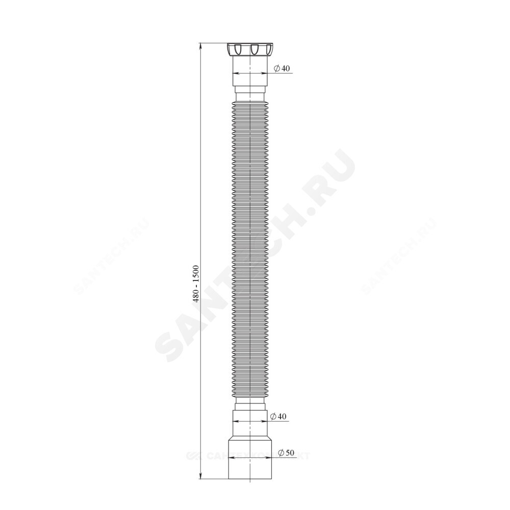 Гофра с гайкой 1 1/2"x40/50 L=480-1500мм Unicorn D155