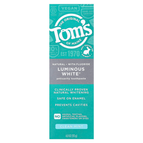 Tom's of Maine, Luminous White®, зубная паста от кариеса с фтором, чистая мята, 113 г (4 унции)