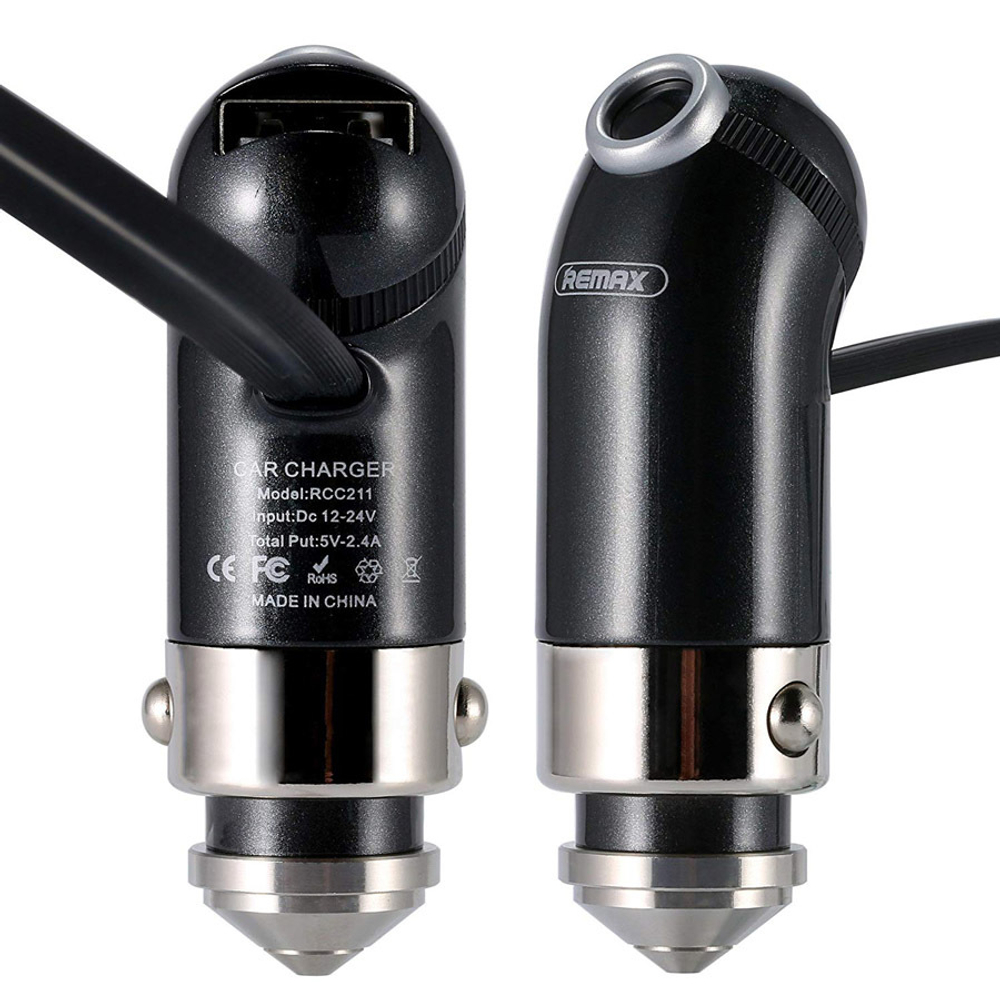 Автомобильное зарядное устройство USB Remax RCC-211 (USB порт, кабель 2 в 1) Черный