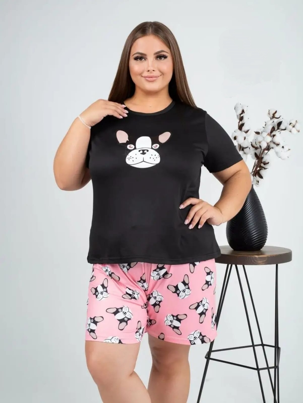 [m]Пижама жен.б/в шорты+футб мультик (велик) 10028