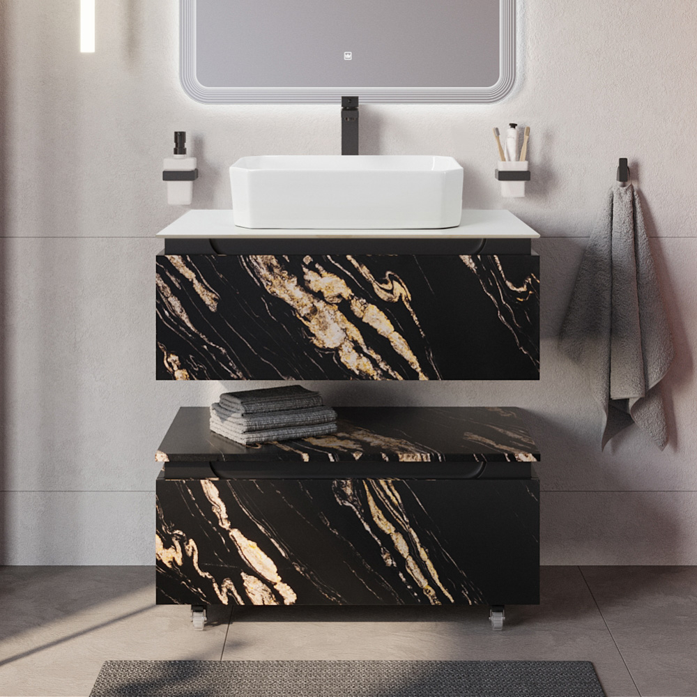 Мебель для ванной со столешницей и накладной раковиной Cezares SLIDER 80 Черный фьюжн SLIDER-800-1C-SO-NF-P