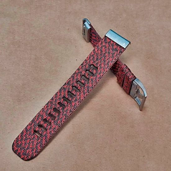 Ремешок нейлоновый 22 мм жакардовое плетение для Garmin MARQ / Epix / Fenix (47 мм) (Красный, серебристая пряжка)