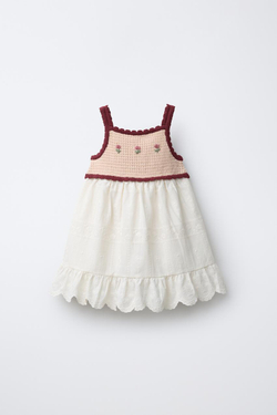 ZARA КОМБИНИРОВАННОЕ ТРИКОТАЖНОЕ ПЛАТЬЕ, ЭКРЮ