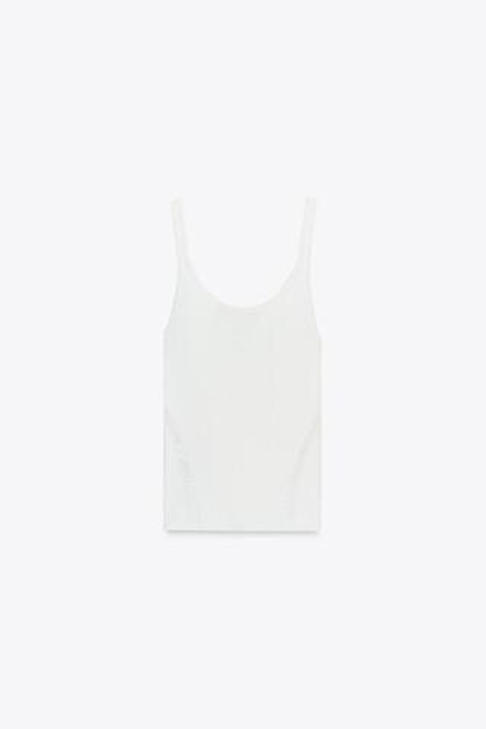 ZARA ОБЛЕГАЮЩИЙ ТРИКОТАЖНЫЙ ТОП, БЕЛЫЙ