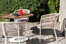 "Марсель" стул плетеный из роупа, каркас алюминий белый муар, роуп бежевый круглый, ткань бежевая 15052