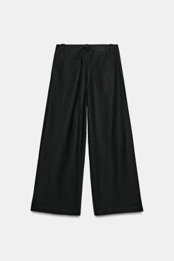 ZARA ШИРОКИЕ БРЮКИ ИЗ ЛЬНА, ЧЕРНЫЙ