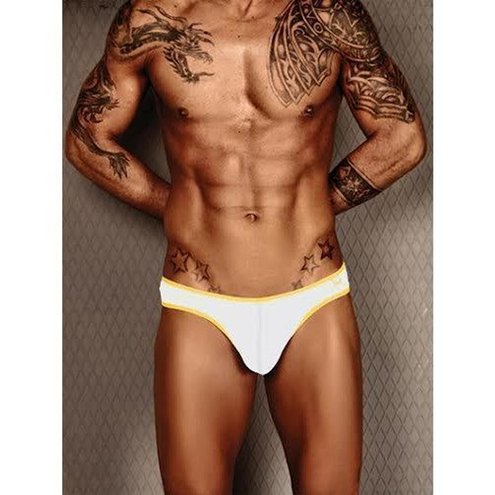 Мужские трусы g-стринги белые с салатовой окантовкой Wild Milk Neon Stripes G-String White