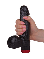 Чёрный виброфаллос с пышной мошонкой - 16 см. (Цвет: черный)