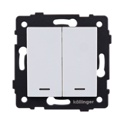 Выключатель 2-клавишный проходной 10А/250В с LED подсветкой, белый Kollinger REA-S-010WH для Aspekt, Eleganz, Reflex