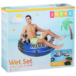 Матрас-круг для плавания Intex 58825 River Run 135 см / Надувное кресло Интекс с сетчатым дном и спинкой сине-белое для бассейна и моря