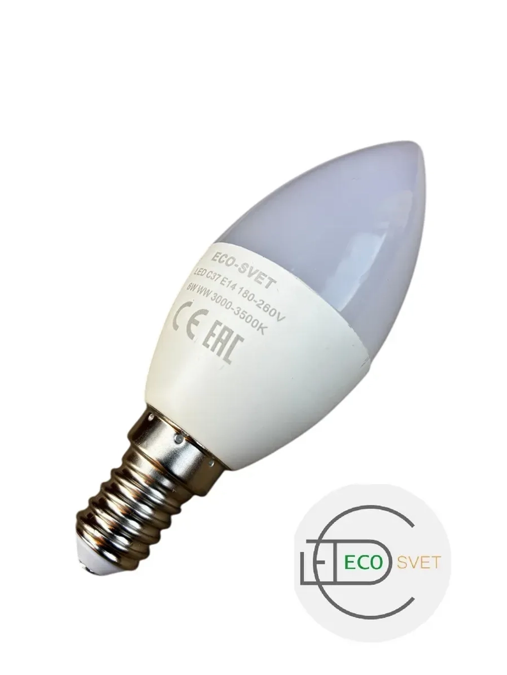 Светодиодная Led Лампа С37 Е14 6W тёпл
