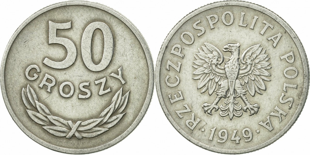 Польша 50 грошей, 1949 Алюминий XF