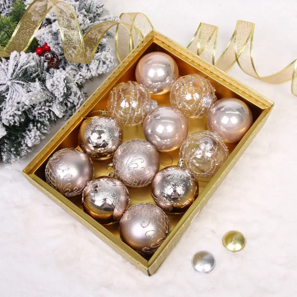 Новогодние шары «Волшебство ночи» 8 см (набор 12 шт), Шампань