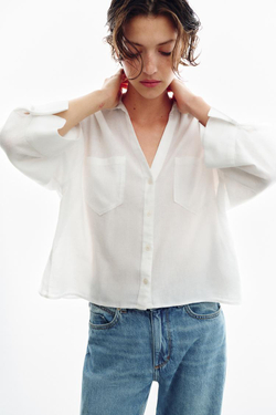 ZARA СВОБОДНАЯ РУБАШКА ИЗ ЛЬНА, БЕЛЫЙ