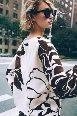 ZARA ТОП С ЦВЕТОЧНЫМ ПРИНТОМ, ЭКРЮ/КОРИЧНЕВЫЙ