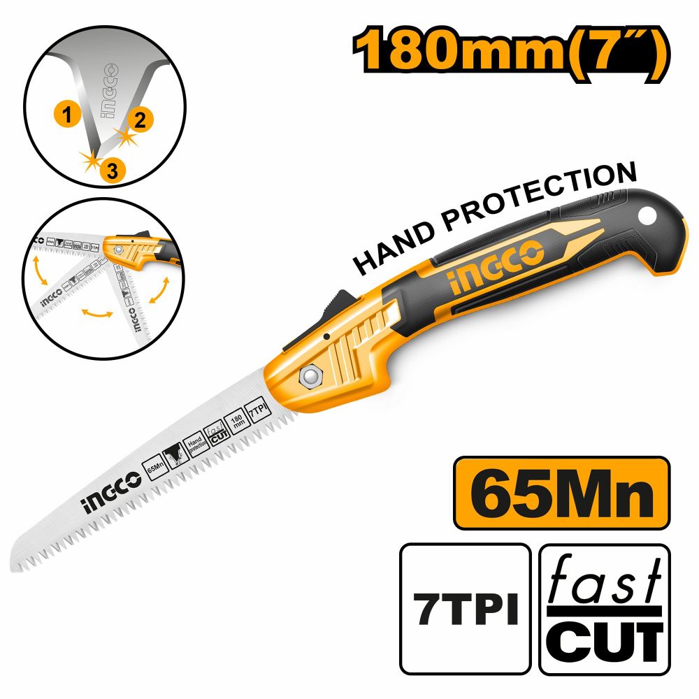 Садовая пила складная 180 мм, 65Mn, 7TPI INGCO HFSW18028C