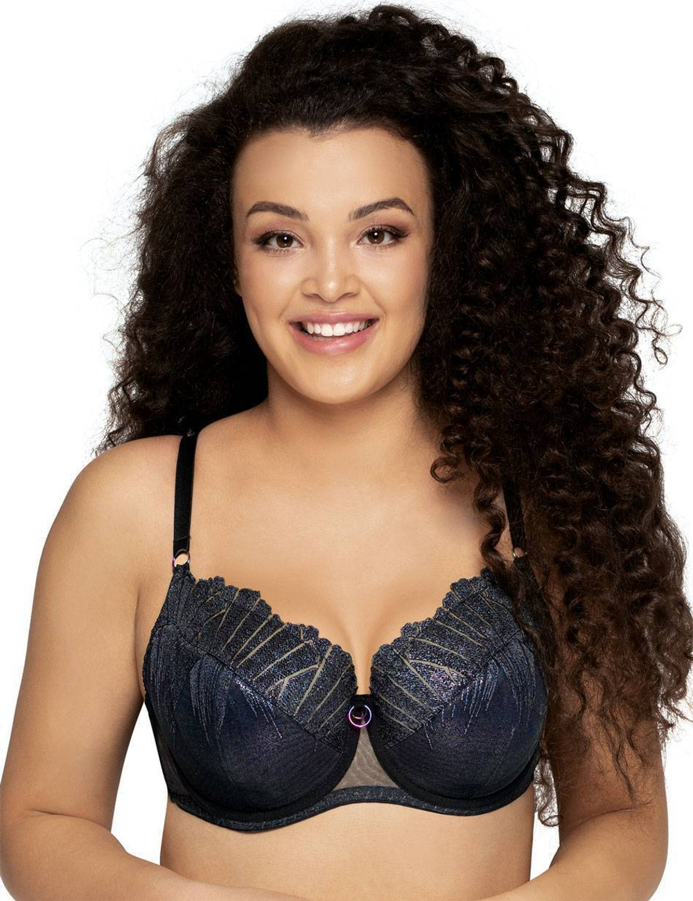 Бюстгальтер со сшивной чашкой plus size и блестящей отделкой (Размер: 100G) (Цвет: черный)