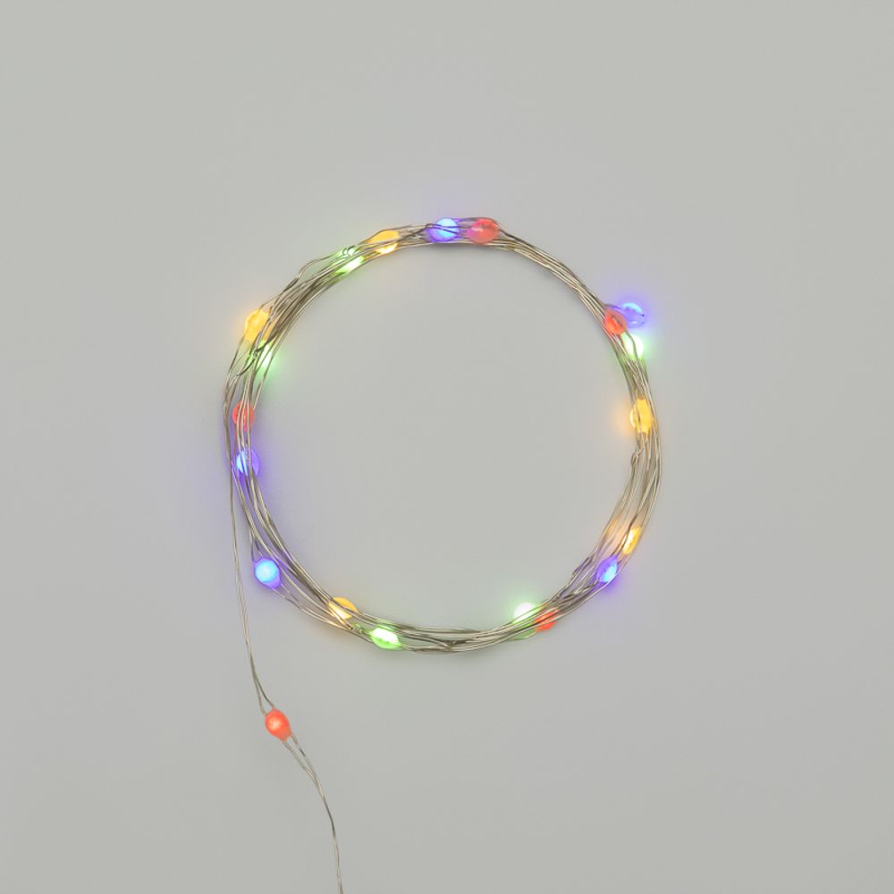Гирлянда светодиодная Роса с крупными каплями 2м, 20LED, МУЛЬТИКОЛОР, IP20, тонкий батарейный блок,