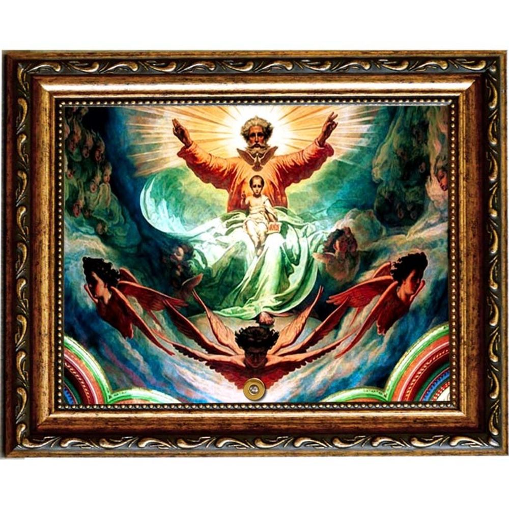 Бог Отец, Бог Сын и исхождение Святого Духа (Троица на херувимах). Икона на холсте.