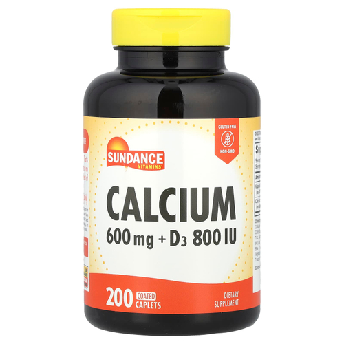 Sundance Vitamins, кальций с витамином D3, 200 капсул, покрытых оболочкой