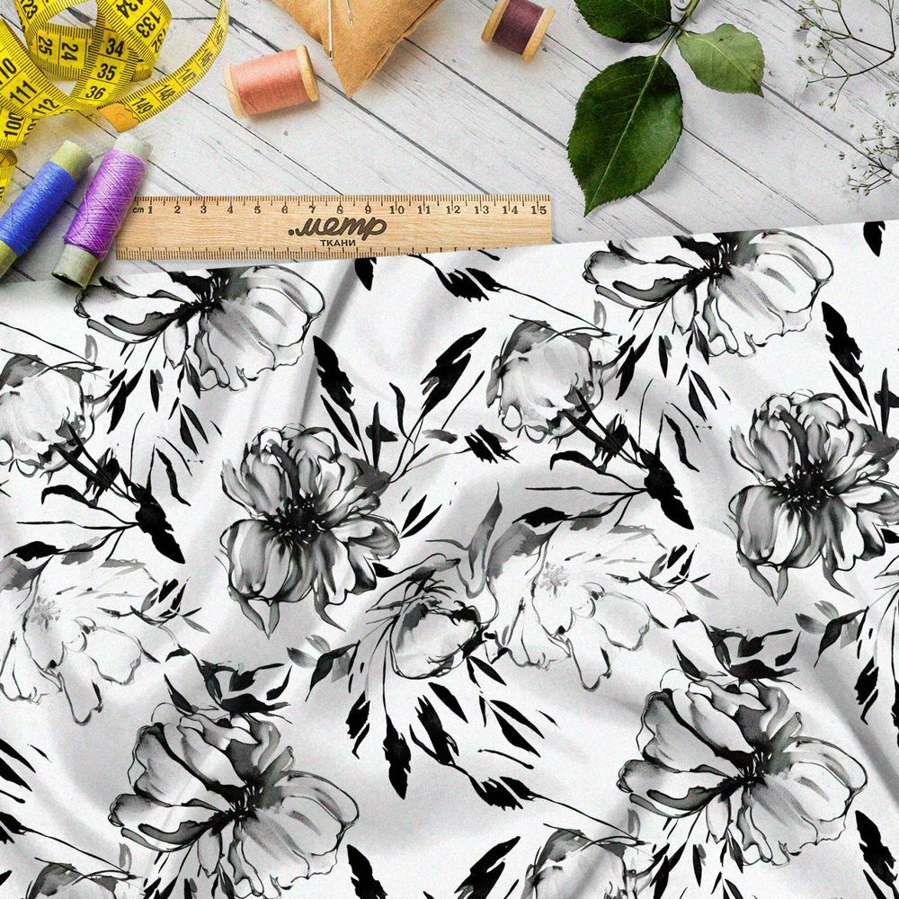 Ткань премиум шифон графический флорал